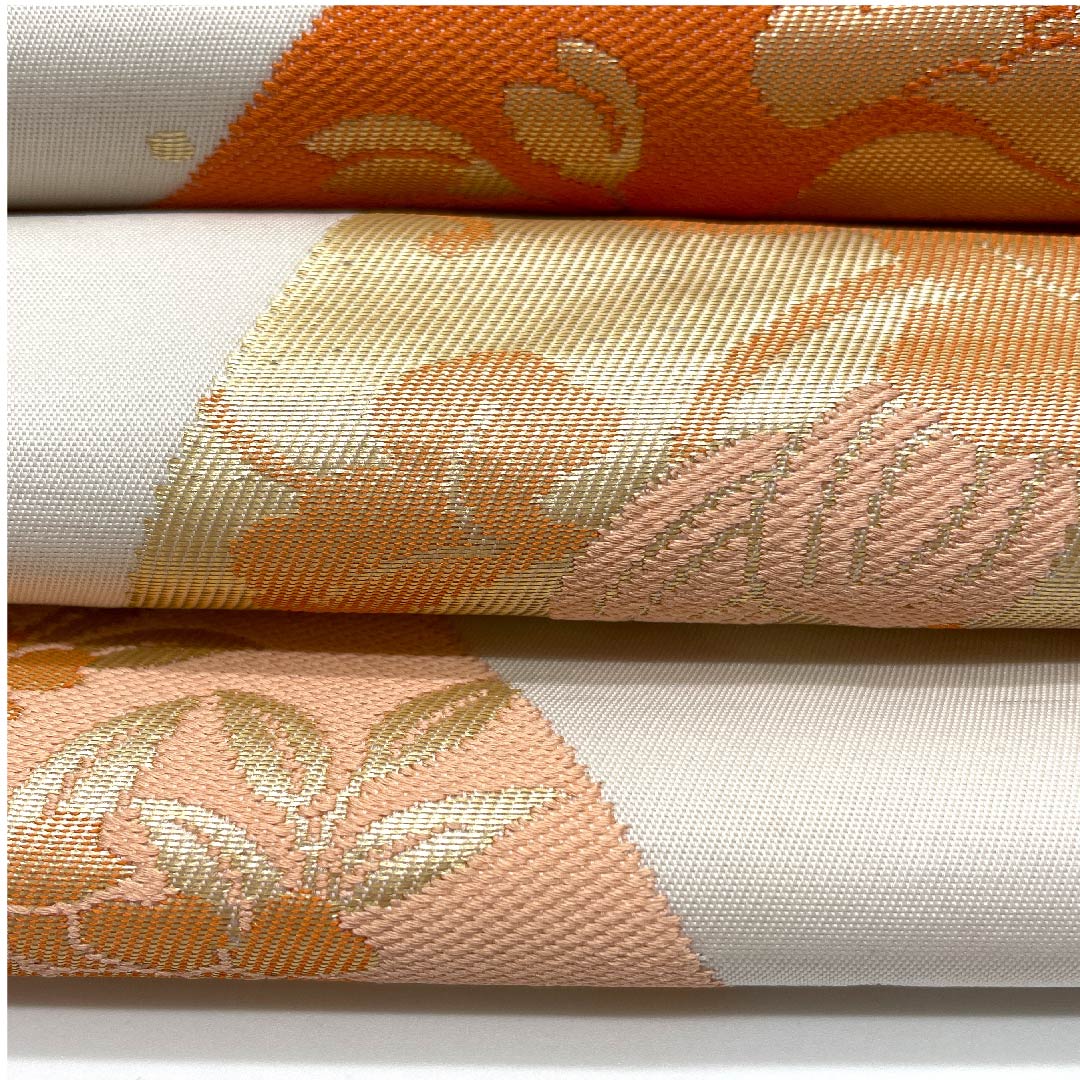 Nagoya obi, chalk color, floral pattern, obi length 356cm, poly, S rank, six-pass, semi-formal, white, 1124003372311, Nagoya style