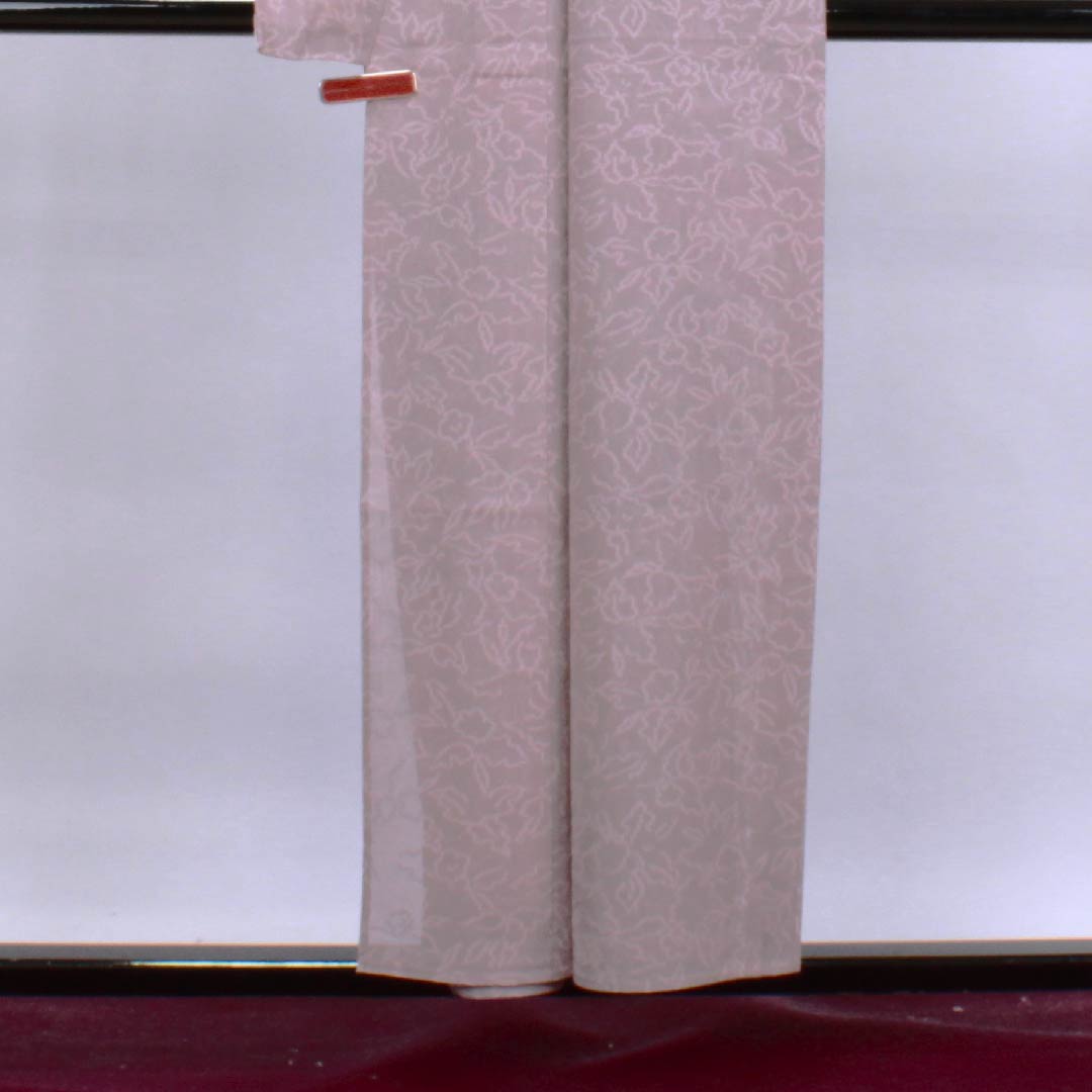 夏物 正絹 小紋 身丈155.5cm 裄丈63.5cm 柴色（ふしいろ） 花模様 紗 Sランク 紫系 1132000222320