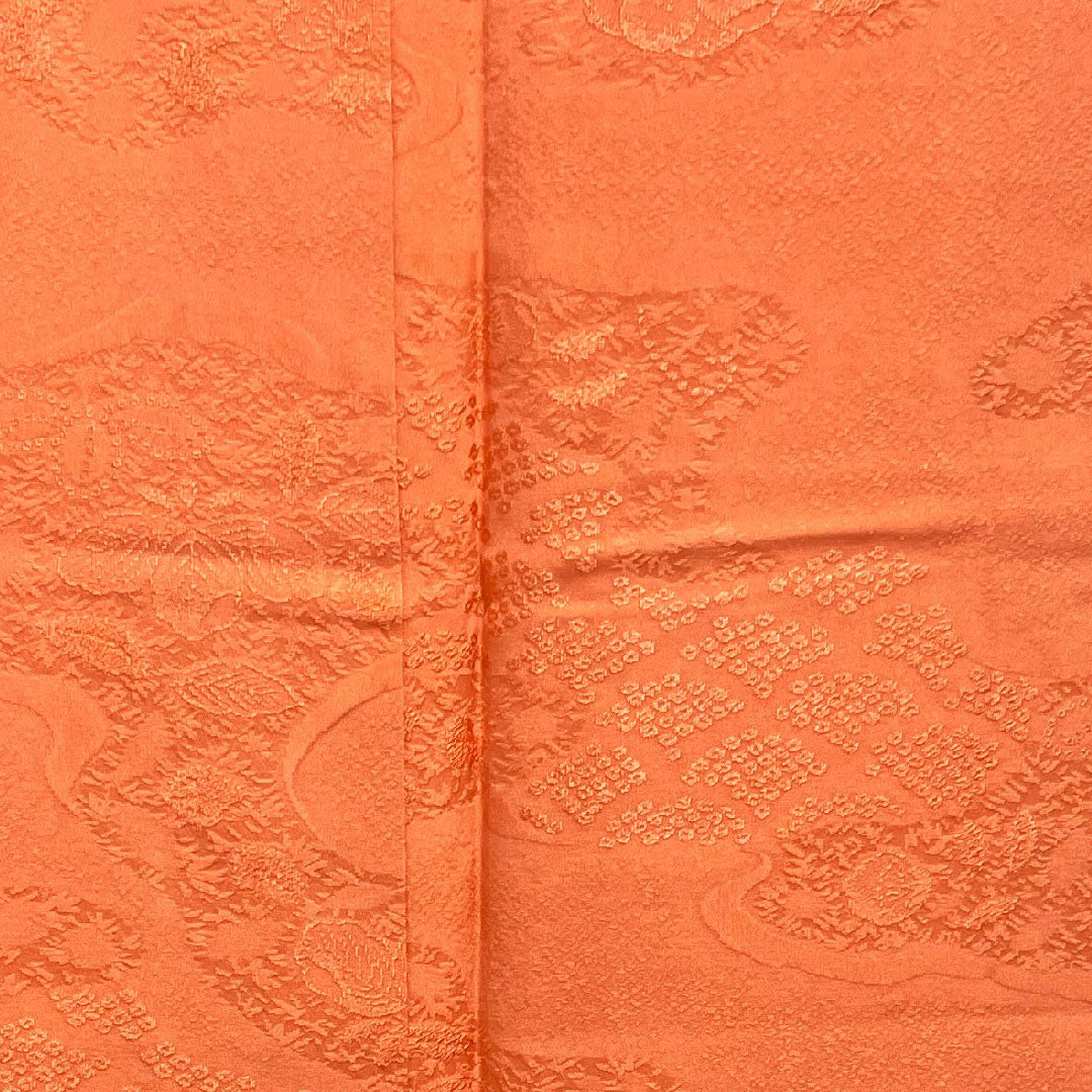 Solid color, medium red, Tsujigahana, Sword and Scissors, Length 155.5cm, Sleeve length 64.5cm, Lined, Pure silk, S rank, Vermilion, 1114000492316
