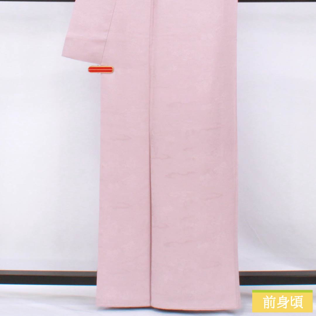 色無地 正絹 Bランク 身丈162.5cm 裄丈67cm 退紅色（あらそめいろ） 一つ紋 中陰五三桐 風景 袷 ピンク系 1114002344413