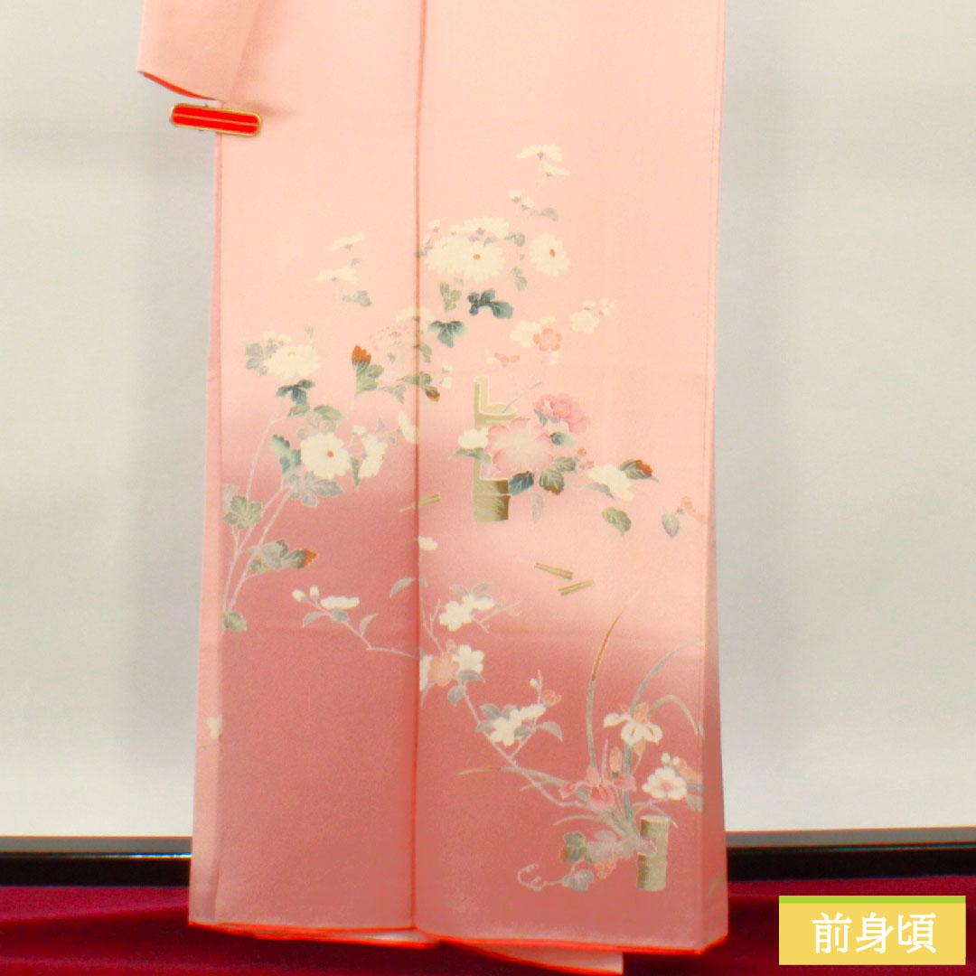訪問着 正絹 袷 身丈161.5cm 裄丈65.5cm 曙色（あけぼのいろ） 京友禅 草花模様 Aランク ピンク系 1112004363413
