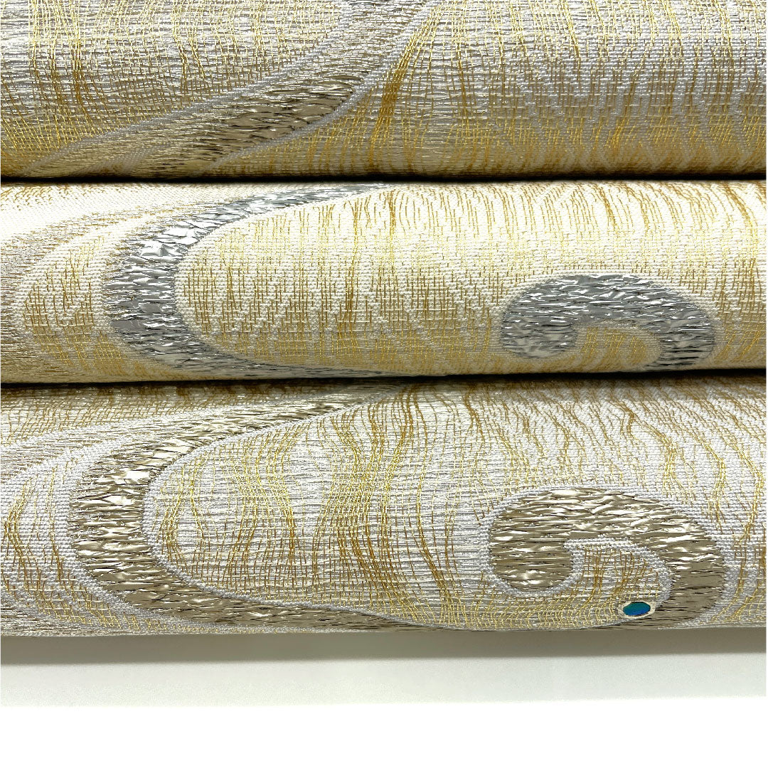 [Unfinished] Fukuro obi, pure silk, NEW rank, Takayama Kobo, Honbukuro, Kanze-ryusui pattern, full length 460cm, full pattern, semi-formal, cream color, 1123003601415