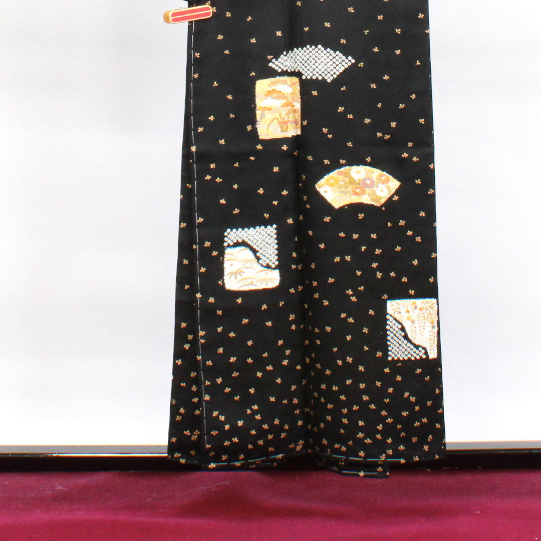 Homongi, lined, length 155cm, sleeve length 61.5cm, with basting thread, unused, Kyo-Yuzen, auspicious pattern, pure silk, S rank, black, 1112002662310