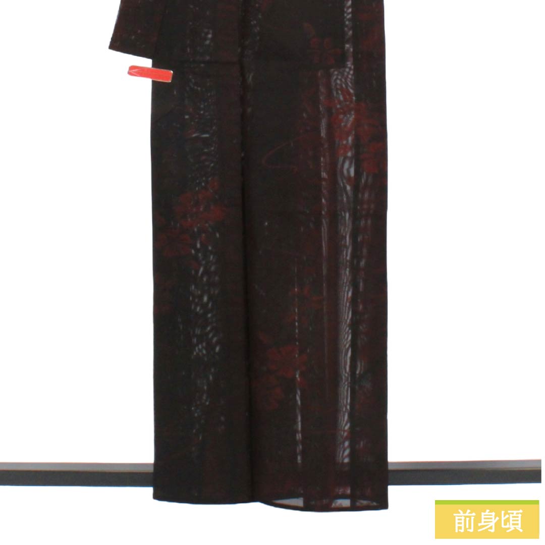 夏物 正絹 お召 Sランク 身丈159.5cm 裄丈64cm 臙脂墨色（えんじずみいろ） 流水 花柄 紗 赤系 1132004392312