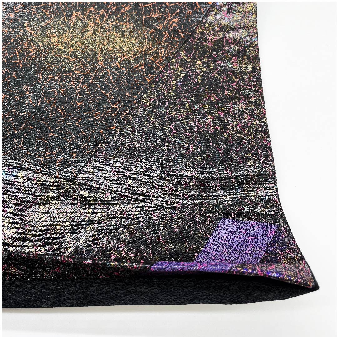 Fukuro Obi (Sash) in Nambu navy blue (Nambushikon-iro) with cut inlay by Sayoko Yamaguchi, geometric pattern, obi length 460cm, pure silk, A rank, six-way, semi-formal, gradation style, 1123009743499