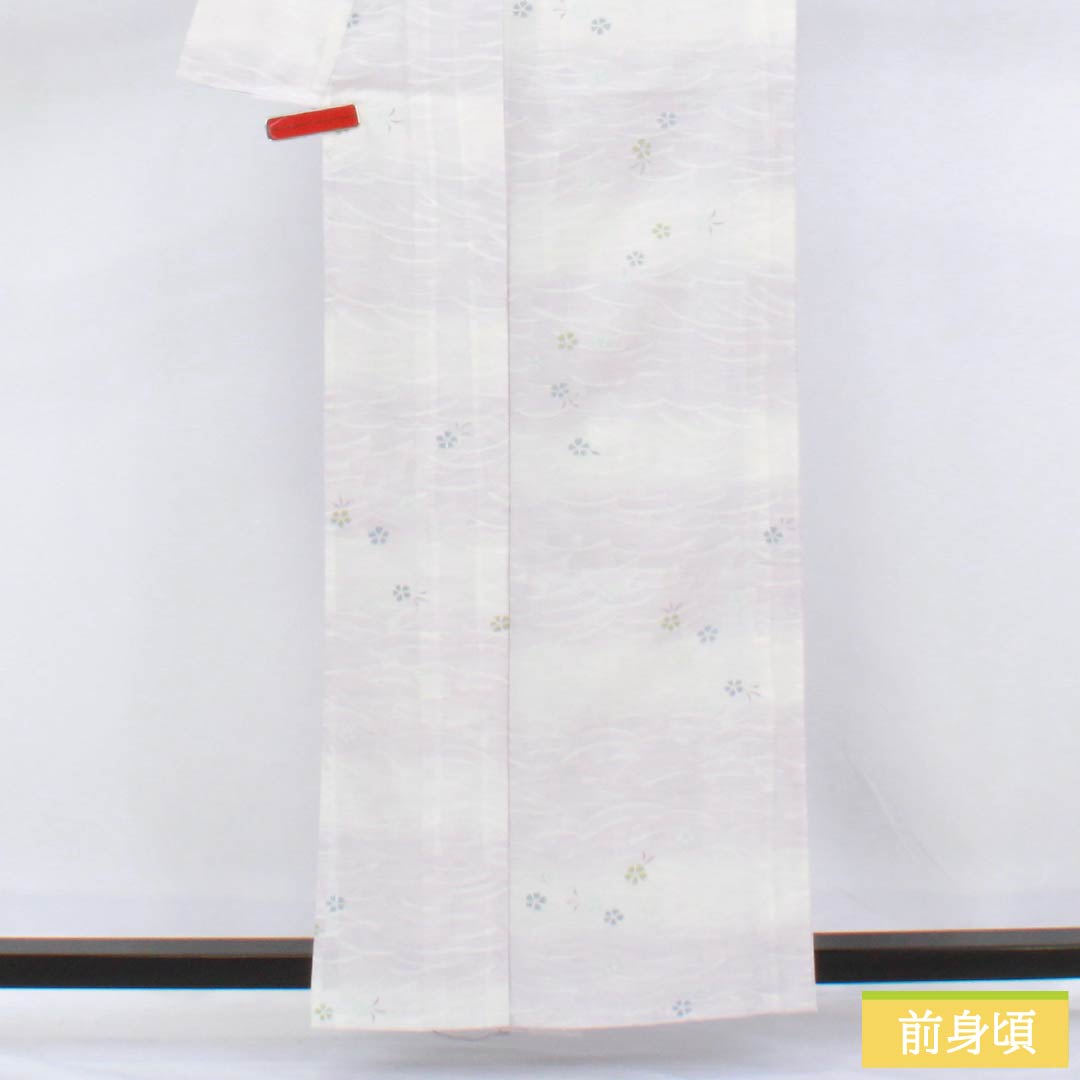 夏物 ポリエステル 小紋 身丈160cm 裄丈65cm 霞色（かすみいろ） 撫子 波 洗える着物 絽 Bランク グラデーション系 1132002454499