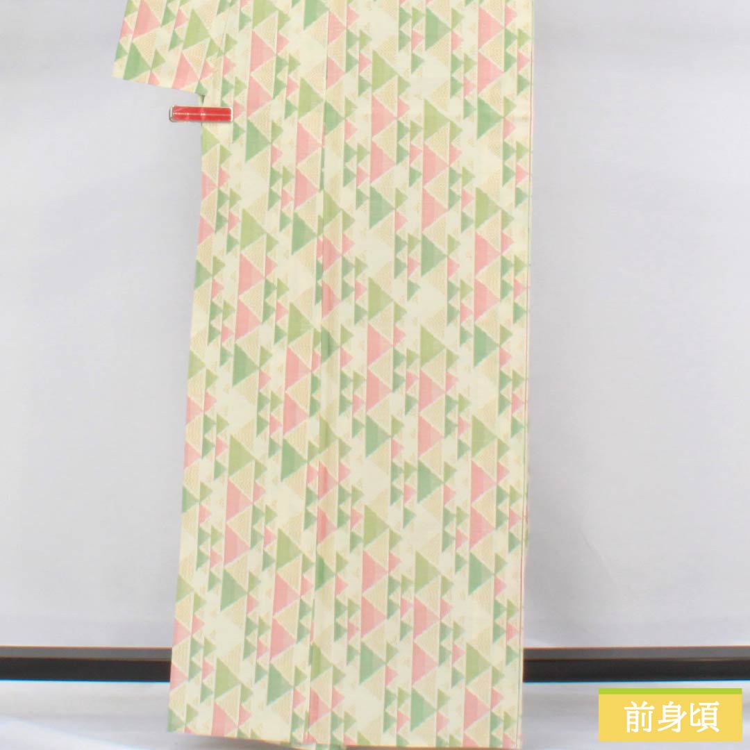 Tsumugi silk S rank, length 163.5cm, sleeve length 66cm, white lily color (shirayuriiro), scale pattern, single layer, white, 1116004252411