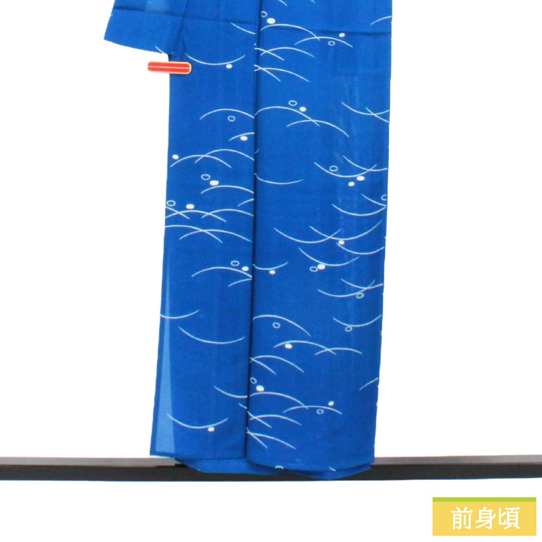 夏物 正絹 小紋 Sランク 身丈153cm 裄丈61cm 碧瑠璃色（へきるりいろ） 露芝 しつけ糸付き 絽 青系 1132003672217