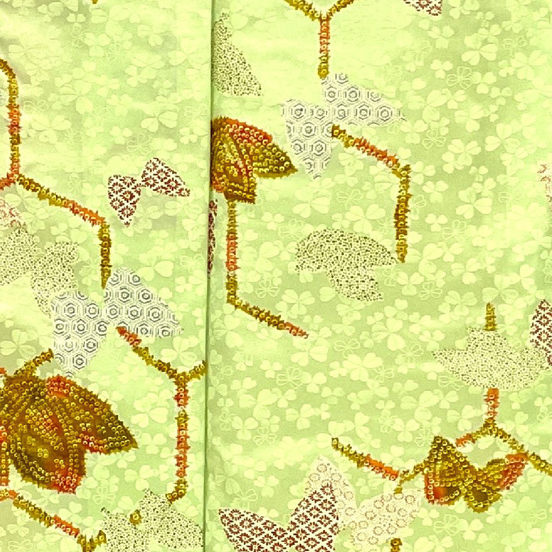 Small pattern, Length 161cm, Sleeve length 66cm, Awase, Butterfly and tortoiseshell pattern, Washable kimono, Polyester, B rank, Green, 1115001014319