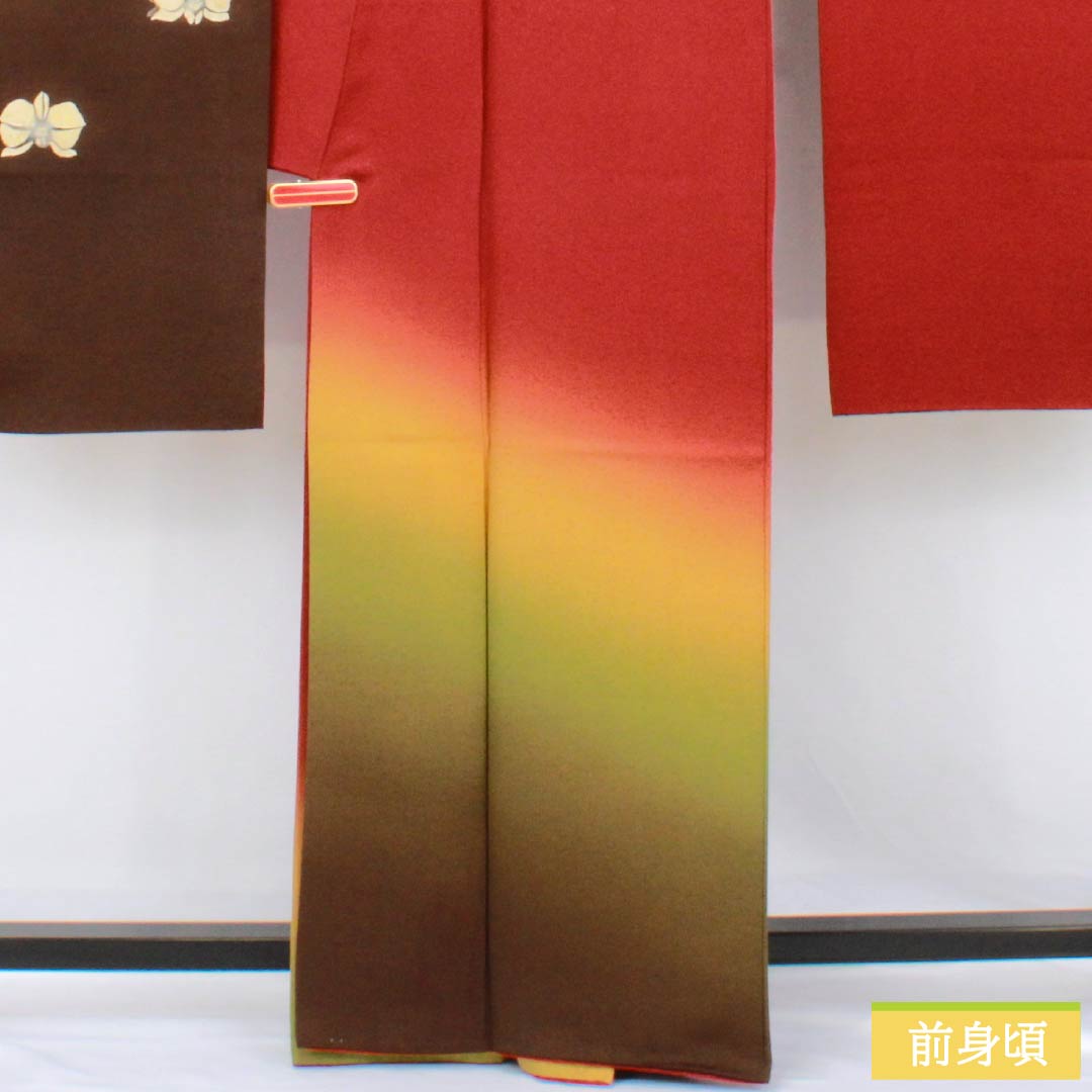 振袖 正絹 Sランク 身丈164cm 裄丈65.5cm 袷 生臙脂色（しょうえんじいろ） 京友禅 カタクリ    赤系 1113002692412