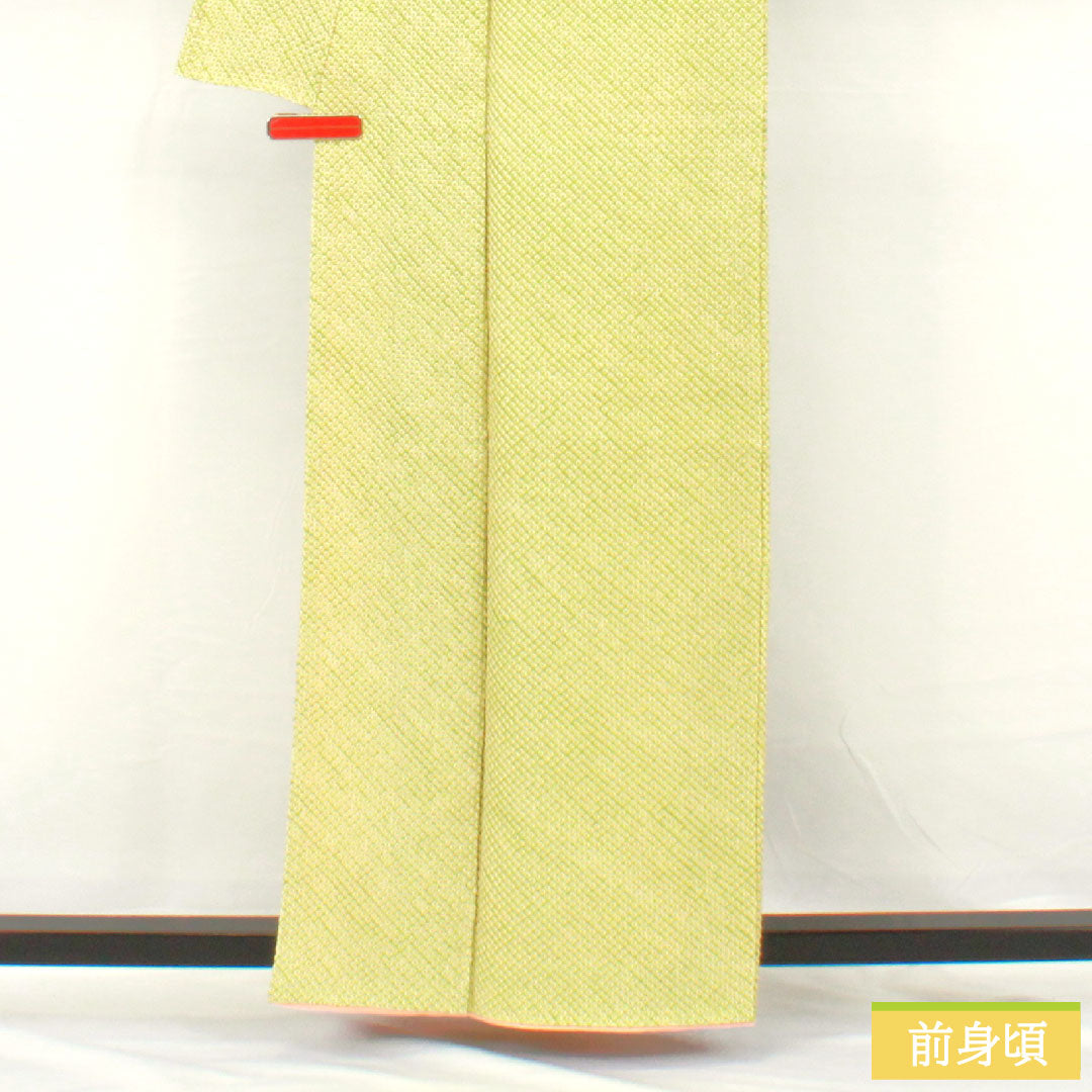 小紋 正絹 身丈162cm 裄丈62.5cm 袷 若菜色（わかないろ） 総絞り 疋田絞 Sランク 緑系 1115004682419