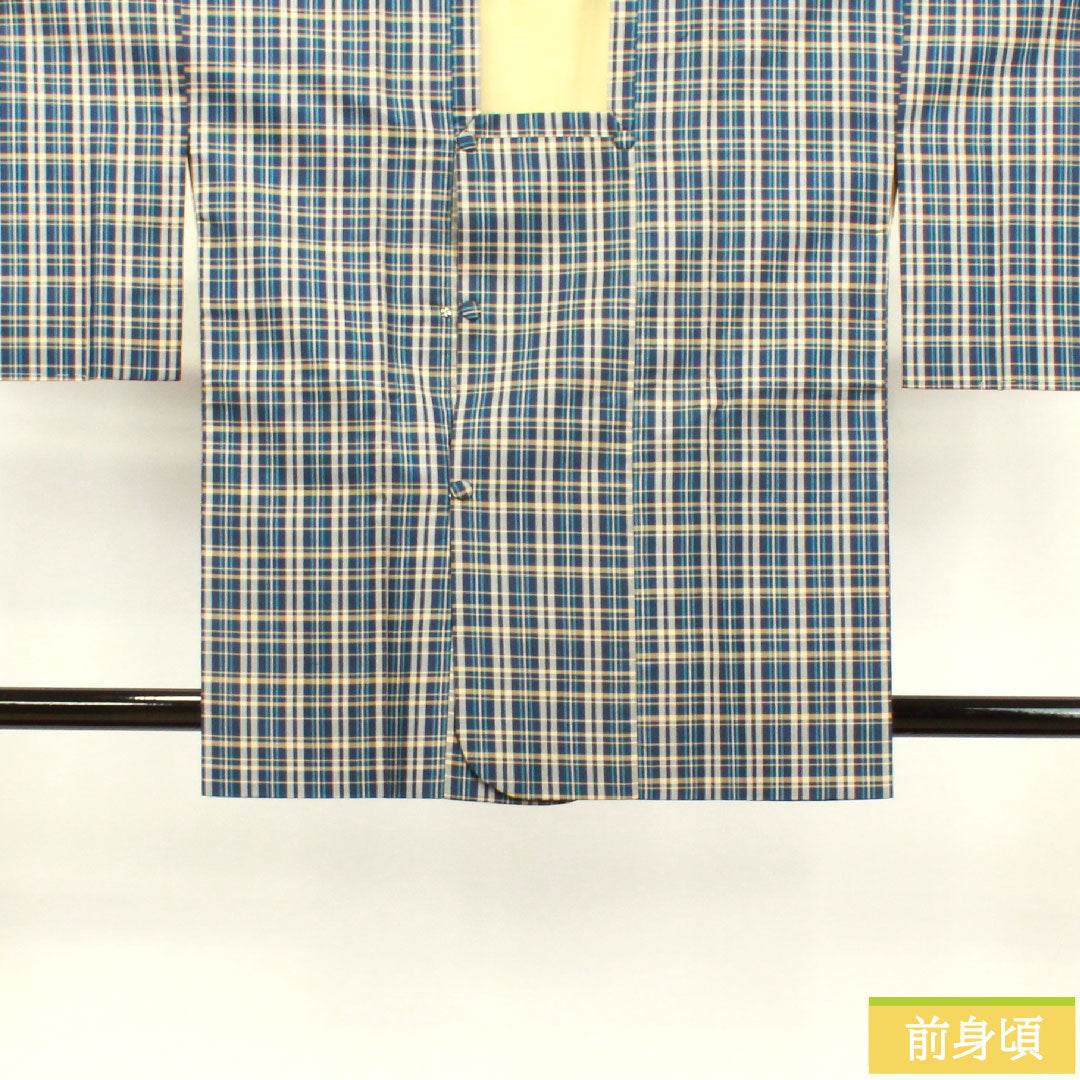 道行コート 正絹 身丈85cm 裄丈65cm 濃紺色（のうこんいろ） 格子 しつけ糸付き Sランク 袷 紺系 1117000862918