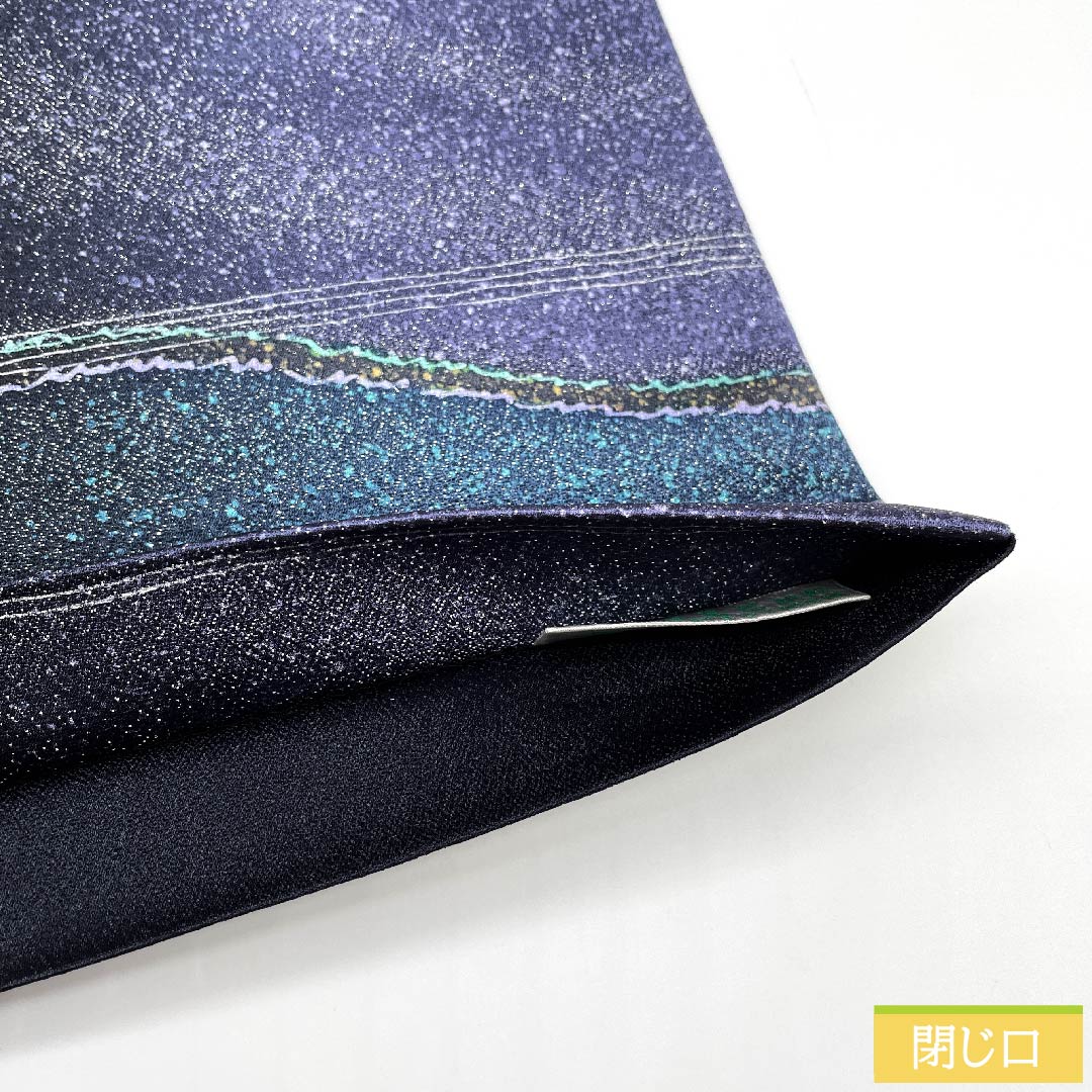 Fukuro Obi (Japanese traditional obi) made of pure silk, indigo blue, silver thread, abstract pattern, aurora, obi length 460cm, rank S, point pattern, semi-formal, navy blue, 1123010882418