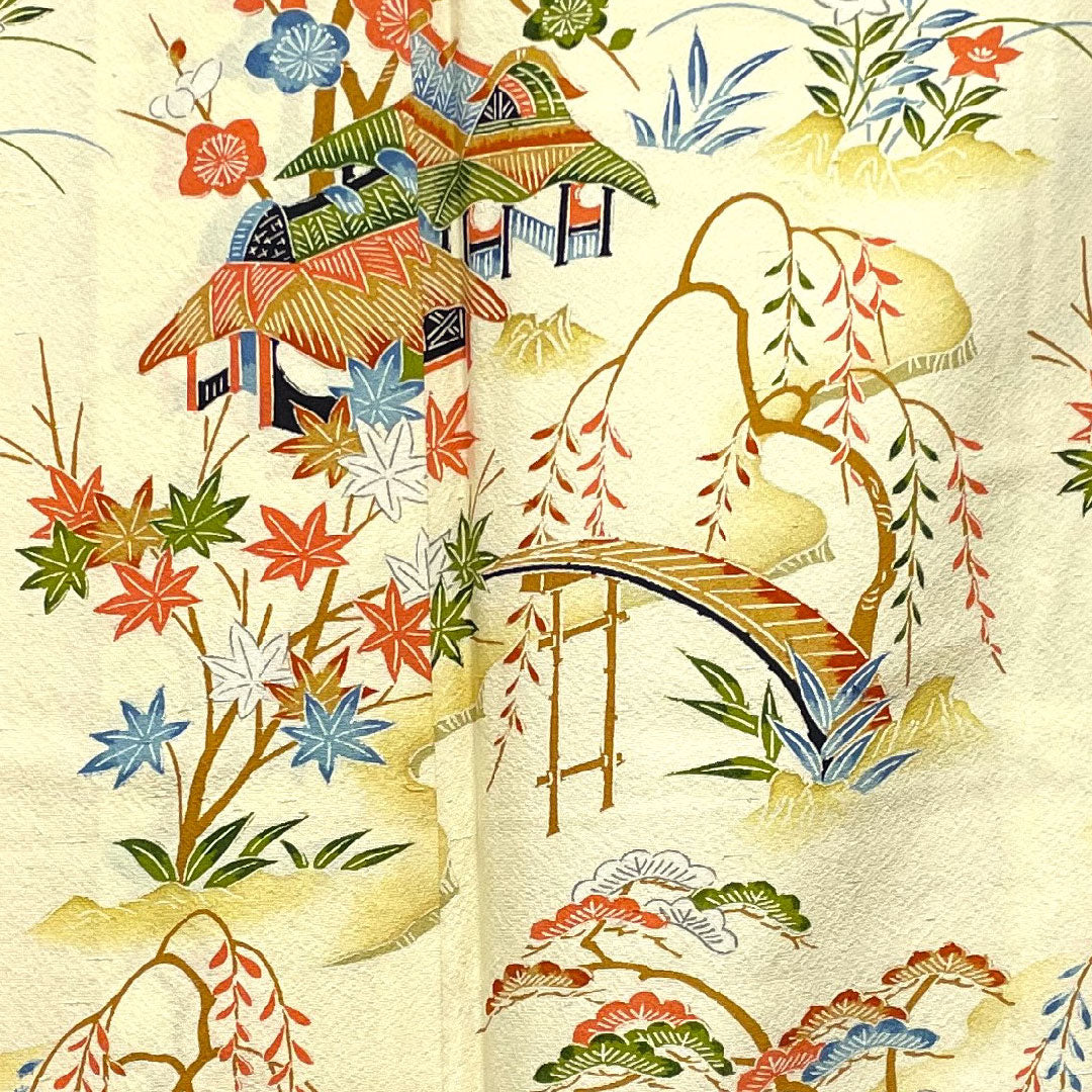 訪問着 袷 身丈158.5cm 裄丈62cm 鳥の子色 松竹梅 茶屋辻模様 正絹 Sランク クリーム系 1112001592315
