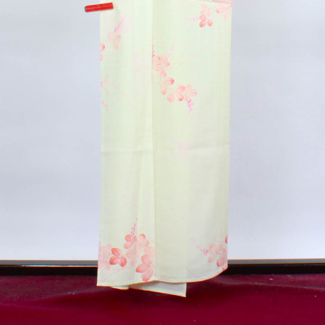 Summer pure silk komon length 157.5cm sleeve length 64.5cm white lily colored bush clover silk B rank cream color 1132000044315