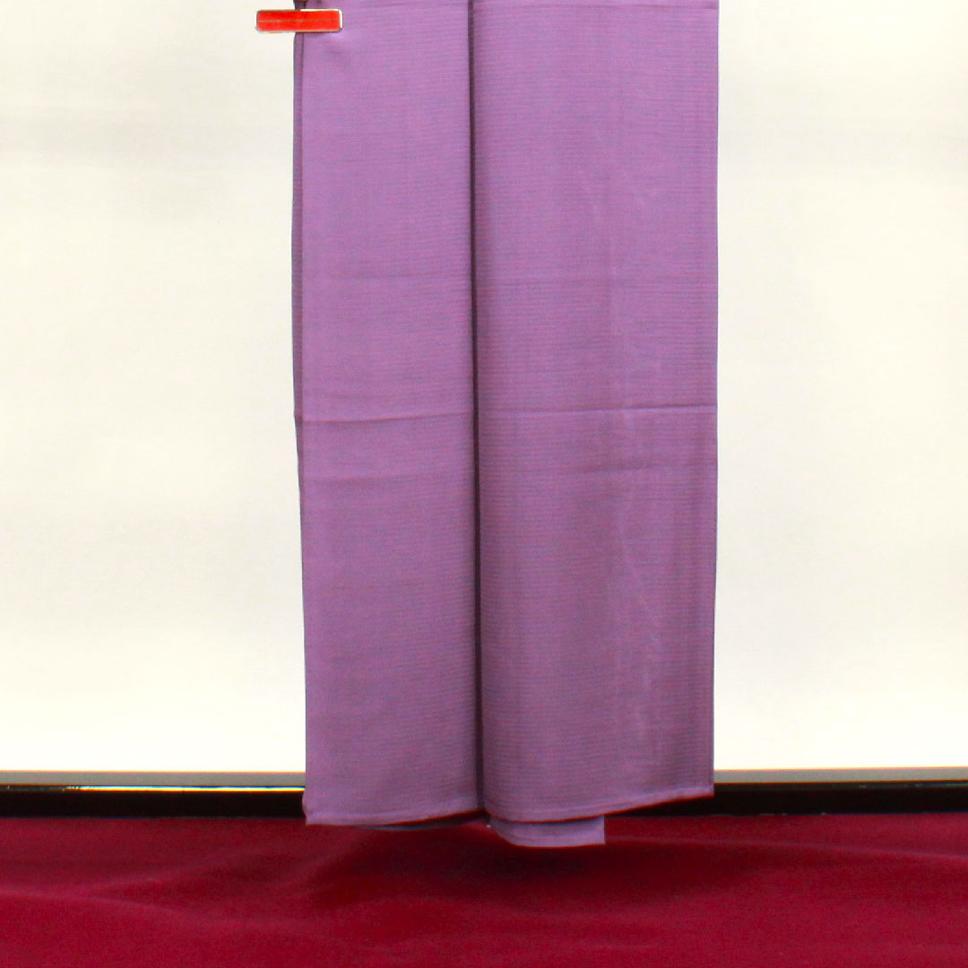 Summer item, pure silk, plain color, length 156.5cm, sleeve length 62cm, aoi-iro (blue color), plain color, left three-leaf kimono pattern, with basting thread, silk, S rank, purple, 1132001712320