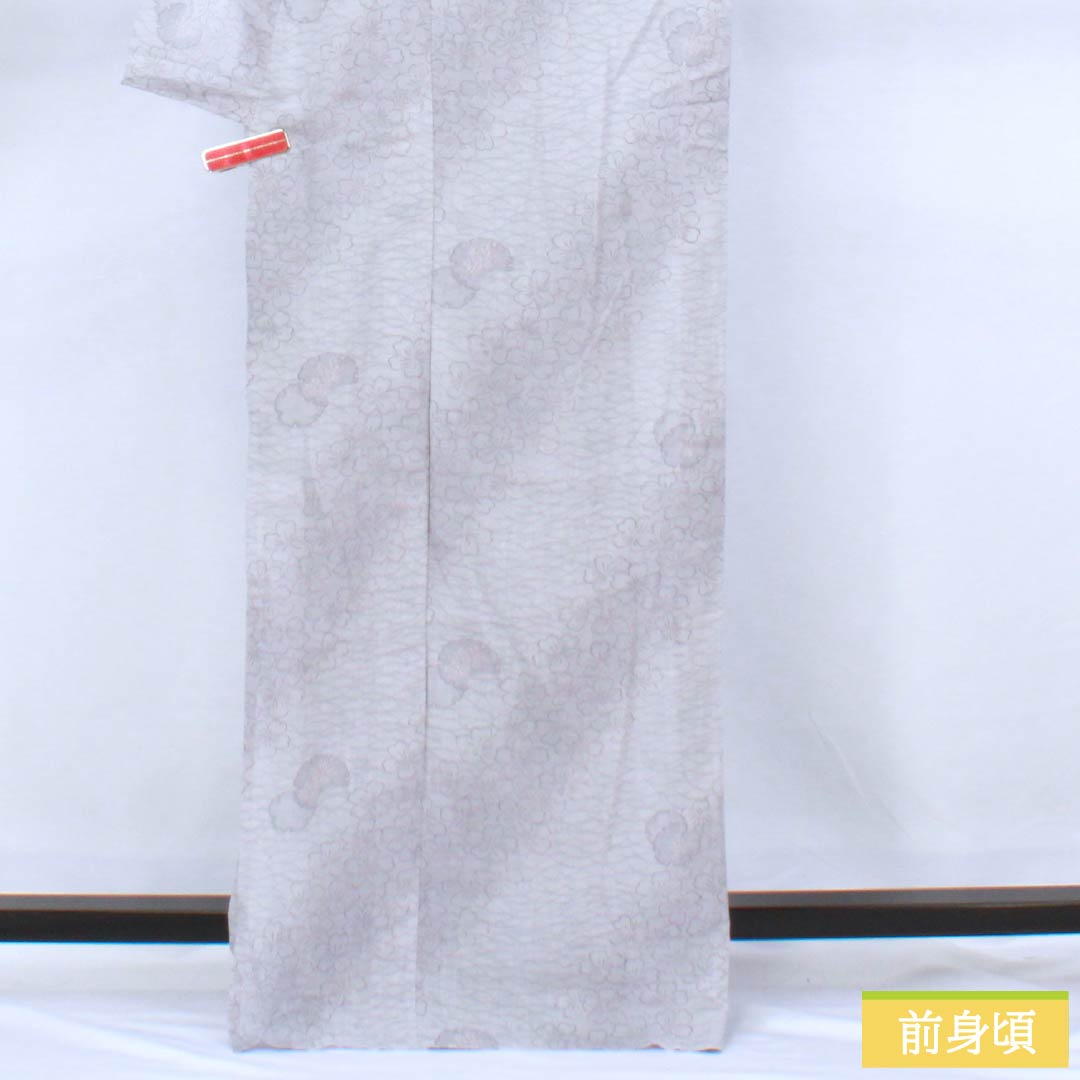 Summer Polyester Komon Kimono, Length 167.5cm, Sleeve Length 67.5cm, Snow-Colored (Sesshoku) Snow Rings, Small Flowers, Gauze, A-Rank, Gray, Item Number 1132002403522