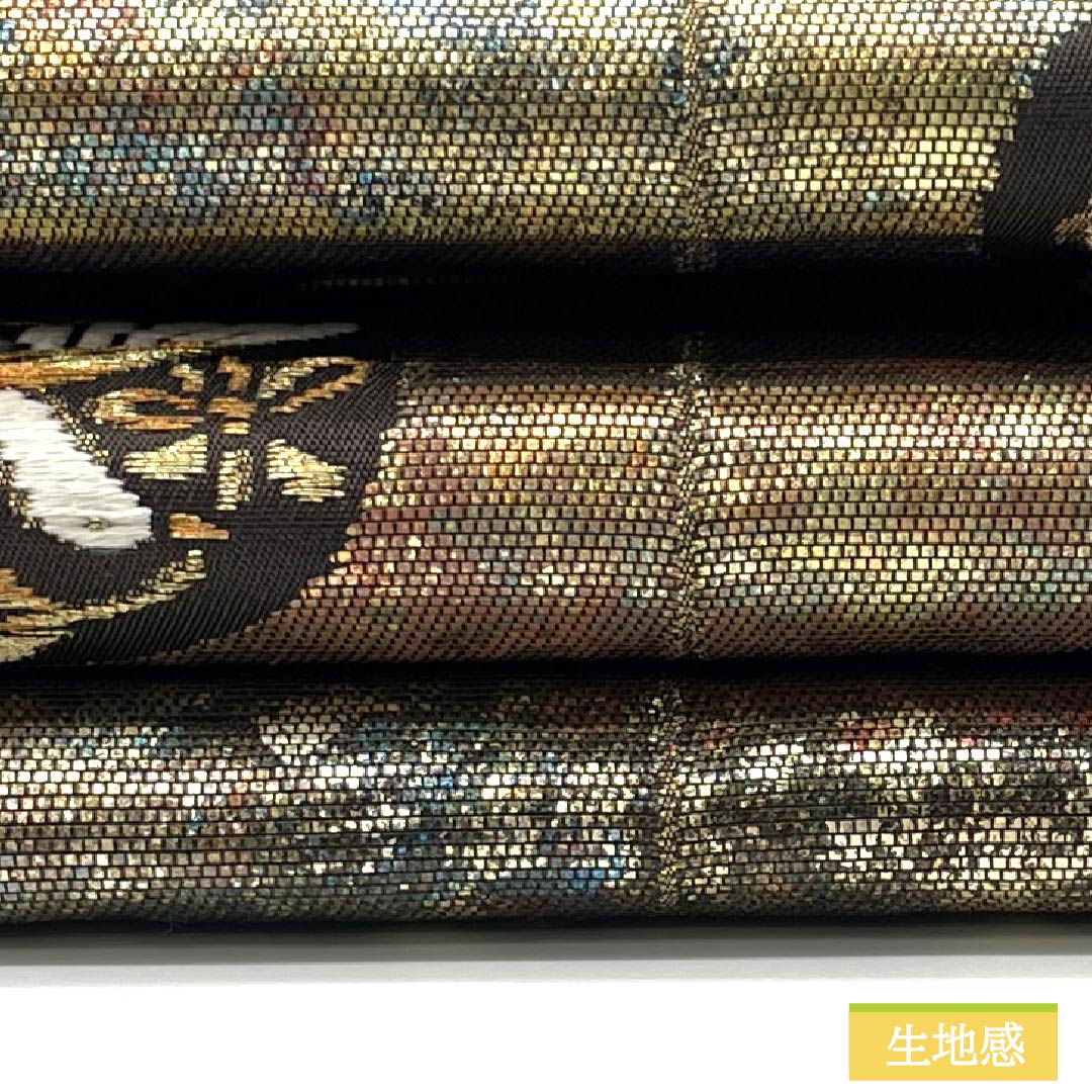 Nagoya Obi, Pure Silk, S-Rank, Plaid Pattern, Phoenix and Butterfly Design, Semi-Formal, Gradient, 347cm Long, 1124009502399, Nagoya Style
