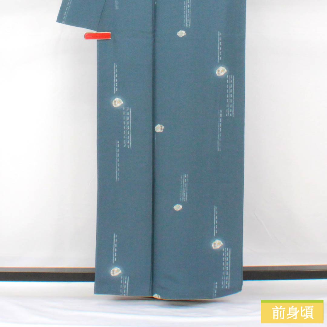 小紋 正絹 身丈161.5cm 裄丈65cm 袷 裏色（うらいろ） 型染 抽象柄 絹姫ガード Aランク 青系 1115005553417