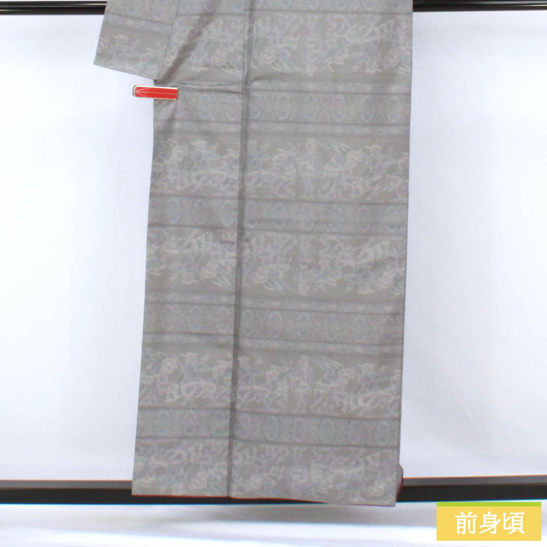 Genuine Oshima Tsumugi Silk, Grade A, Length 156cm, Sleeve Length 63cm, Gray, Mud-dyed, Horizontal Double Kasuri Pattern, Lined, Gray, Product Number: 1116004663322