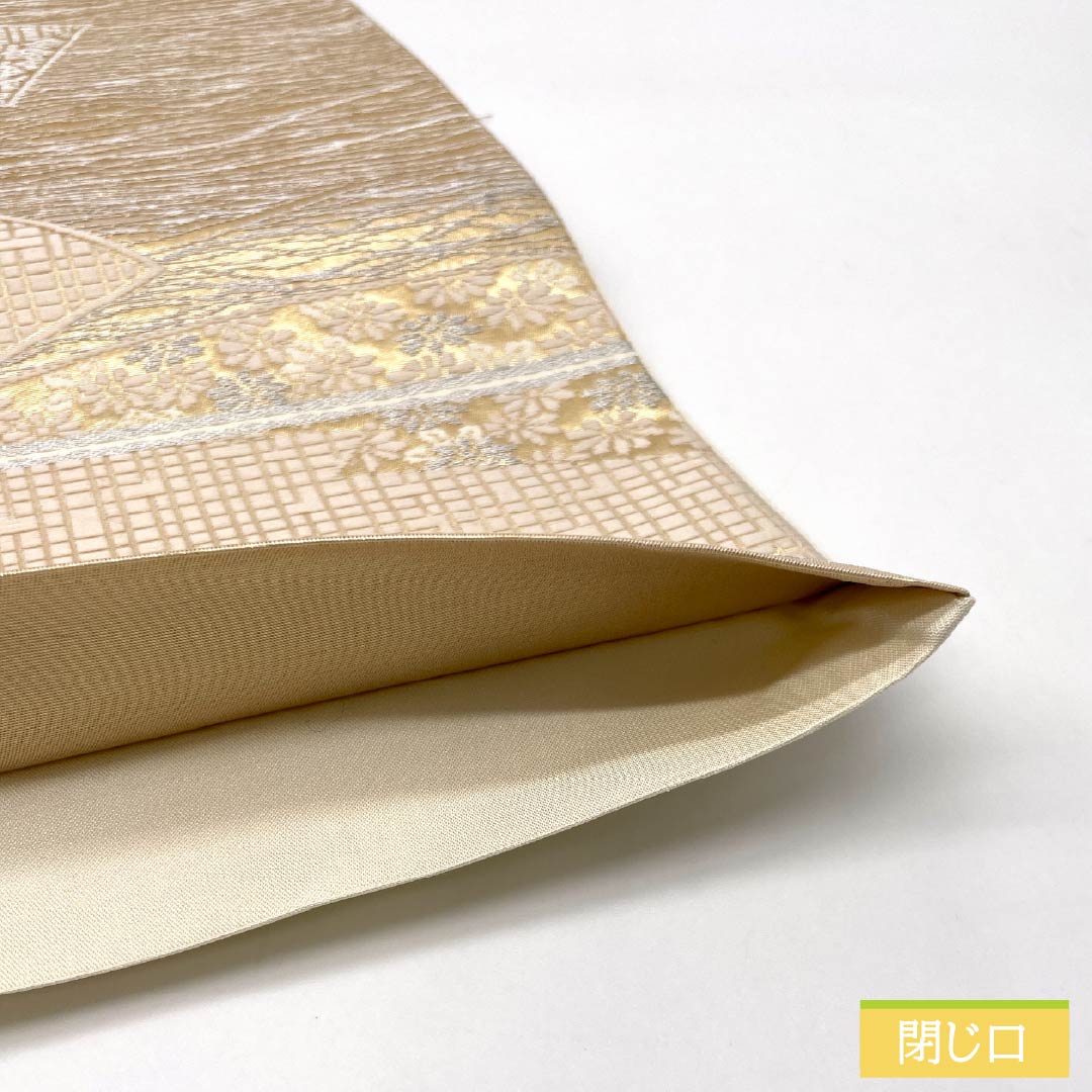袋帯 正絹 花模様 留袖用 扇面 紅葉 帯丈428cm Aランク 六通 フォーマル 金系 1123014223321