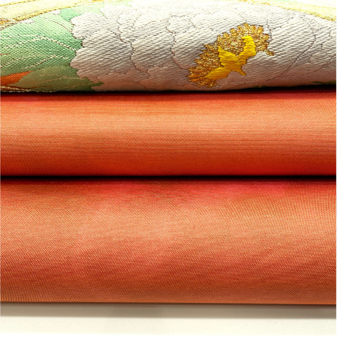 Fukuro obi with gold leaf, diamond and flower pattern, obi length 438cm, pure silk, S rank, point pattern, formal, vermilion, 1123003612316