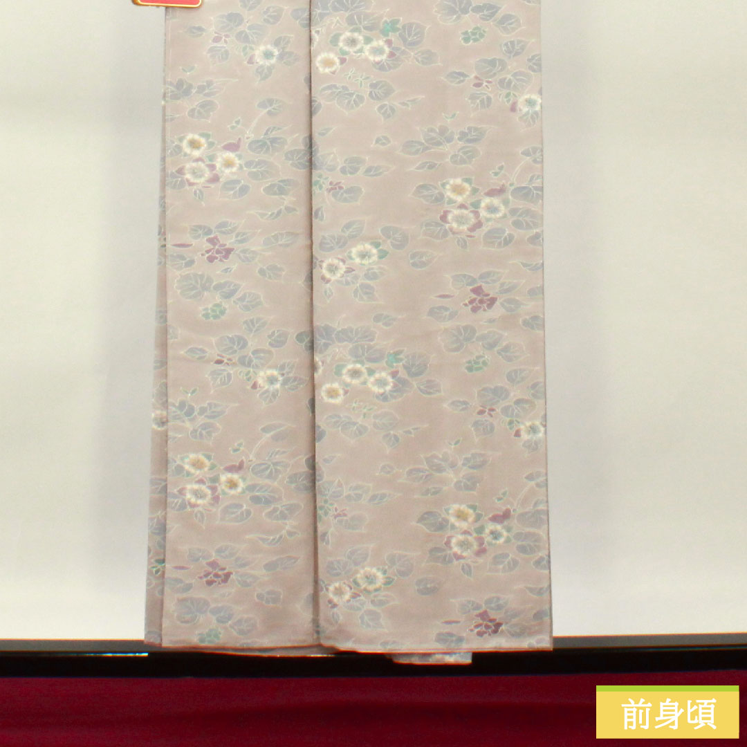Komon, pure silk, length 154cm, sleeve length 64.5cm, lined, Komachi gray, floral pattern, basting thread included, unused, S rank, gray, 1115004332222