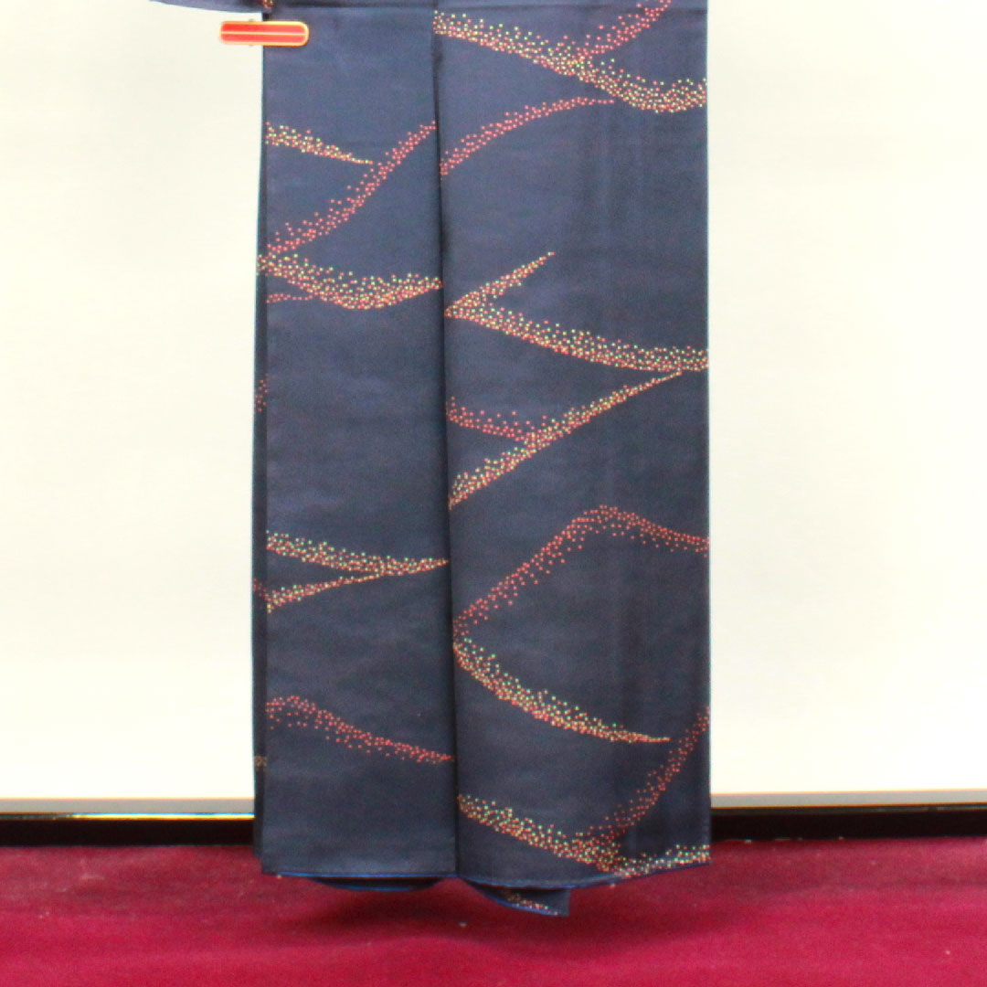 Komon, Length 158cm, Sleeve length 63.5cm, Lined, Blue-brown, Abstract pattern, Pure silk, A rank, Navy blue, 1115003493318