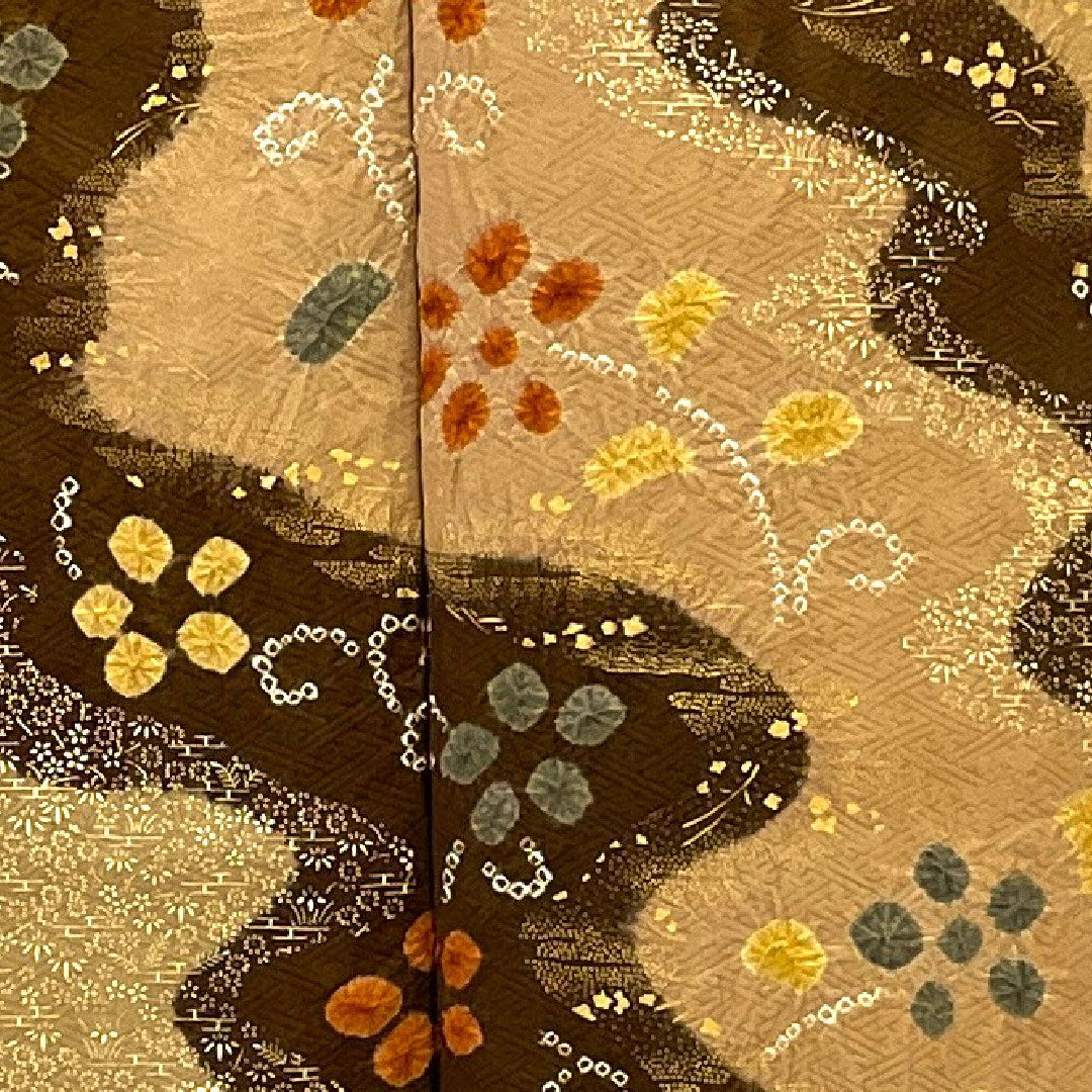 Homongi, lined, length 145.5cm, sleeve length 60cm, Sayagata, flowing water, tie-dye, pure silk, S rank, brown, 1112000302114