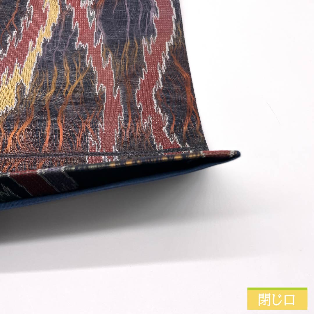 袋帯 正絹 燻色（ふすべいろ） 櫛織 変わり立涌 帯丈432cm Sランク 六通 カジュアル 紺系 1123012872318