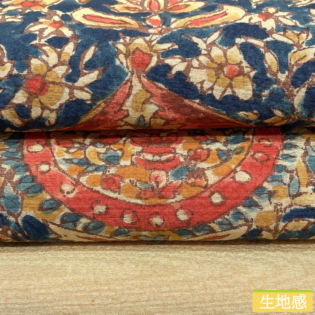 名古屋帯 山吹鼠色 更紗模様 帯丈359.5cm 正絹 Aランク ポイント柄 カジュアル ベージュ系 1124006063325  名古屋仕立て