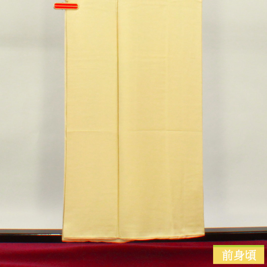 Plain color, pure silk, length 155.5cm, sleeve length 64.5cm, Tokyo white brown, plain color, plum blossom pattern, lined, A rank, yellow, 1114001463323