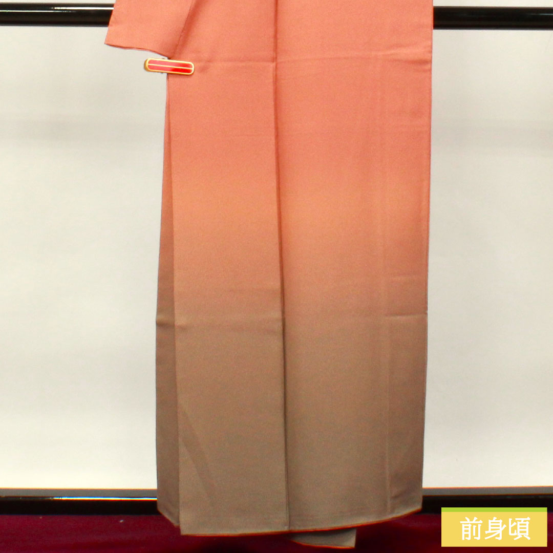 色無地 正絹 身丈155.5cm 裄丈66cm 桃染色（ももそめいろ） 天目染 銀晶天目 袷 Sランク 朱系 1114001102316