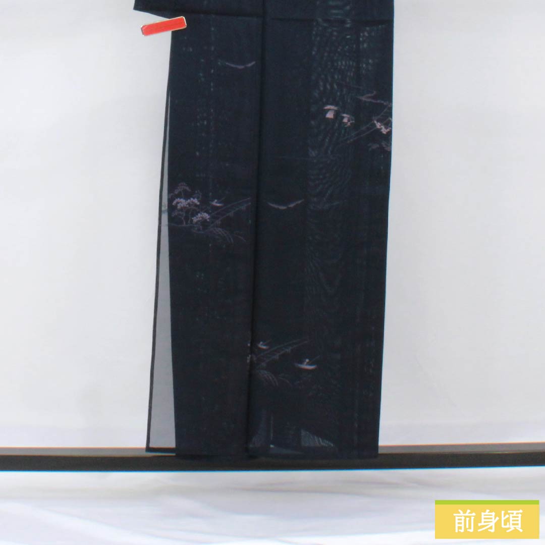 Summer kimono, polyester, small pattern, length 153.5cm, sleeve length 61.5cm, landscape pattern, washable, gauze, rank A, navy blue, 1132002363218