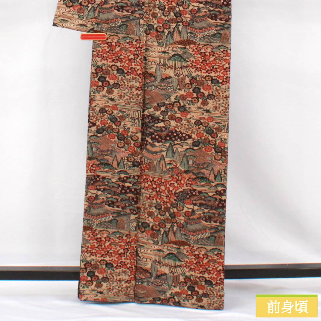 小紋 正絹 身丈165cm 裄丈64.5cm 袷 内記煤竹色（ないきすすたけいろ） 茶屋辻 Aランク 茶系 1115005273514