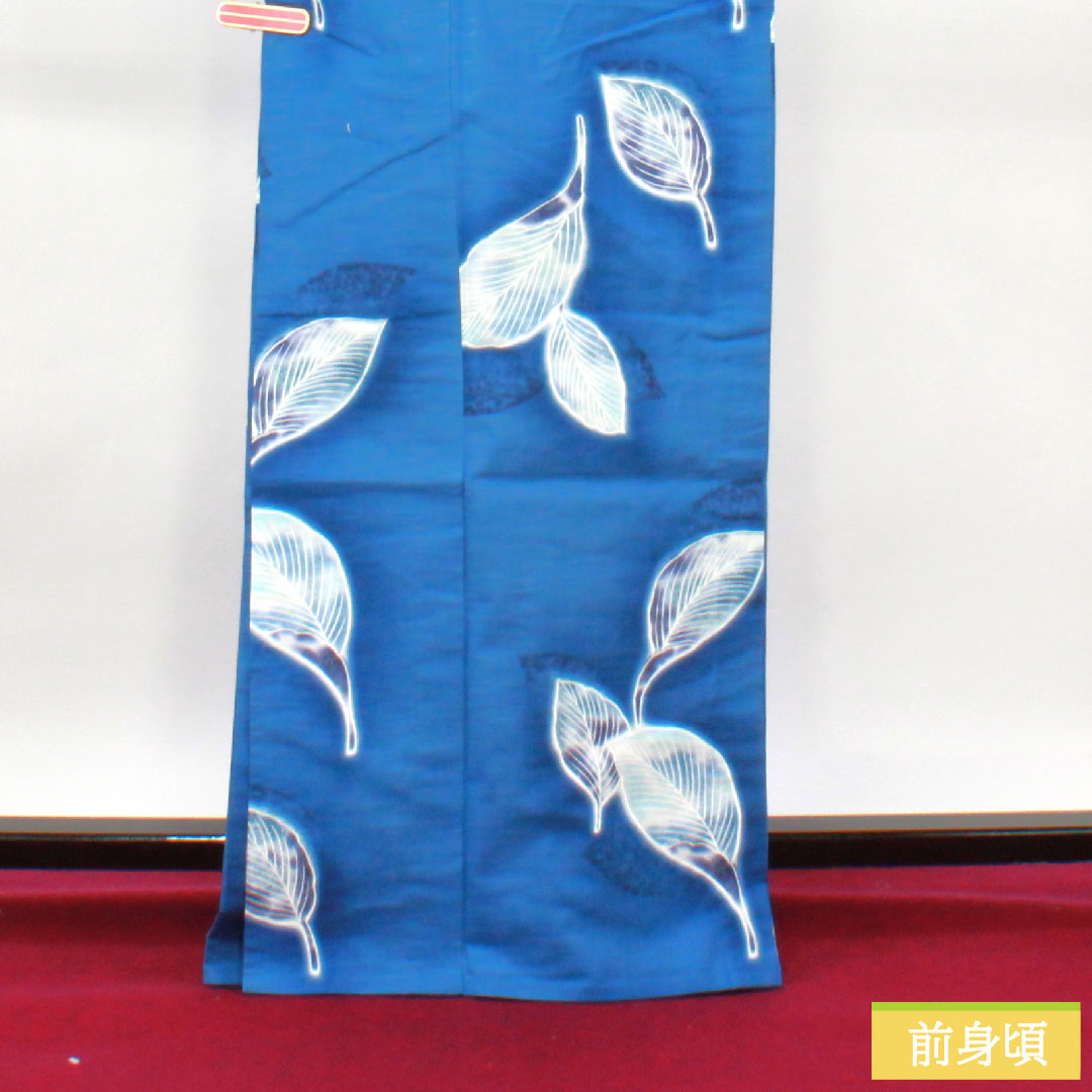 Yukata Cotton Length 167cm Sleeve length 66cm S rank Single layer Blue Indigo Leaf pattern 1118005202517