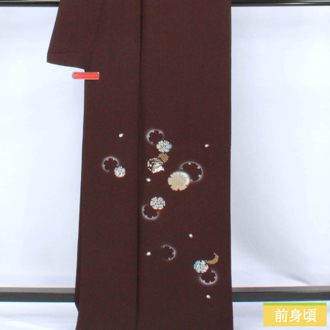 Visiting Kimono (Homongi) - Pure Silk, S Rank, Lined, Length 165.5cm, Sleeve Length 68cm, Crimson Ink Color, Kyoto Yuzen, Tsukesage, Snow Circle and Rabbit Embroidery, Purple, Product Number: 1112006722520