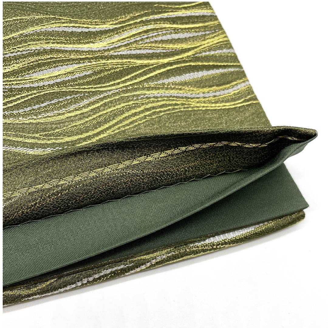 Fukuro Obi (Japanese sash) in pine-nezu color, with horizontal waves, 420cm long, pure silk, S rank, six-pass, semi-formal, green, 1123005822319