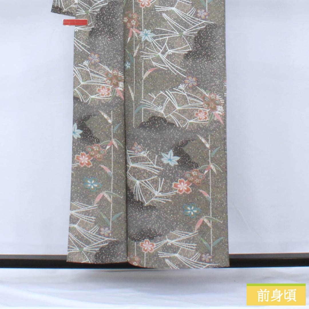 Komon (small pattern) kimono, polyester, length 156cm, sleeve length 66cm, single-layer, lead-colored (namari-iro) kimono, classic pattern, washable, S rank, gray, product number 1115005912322