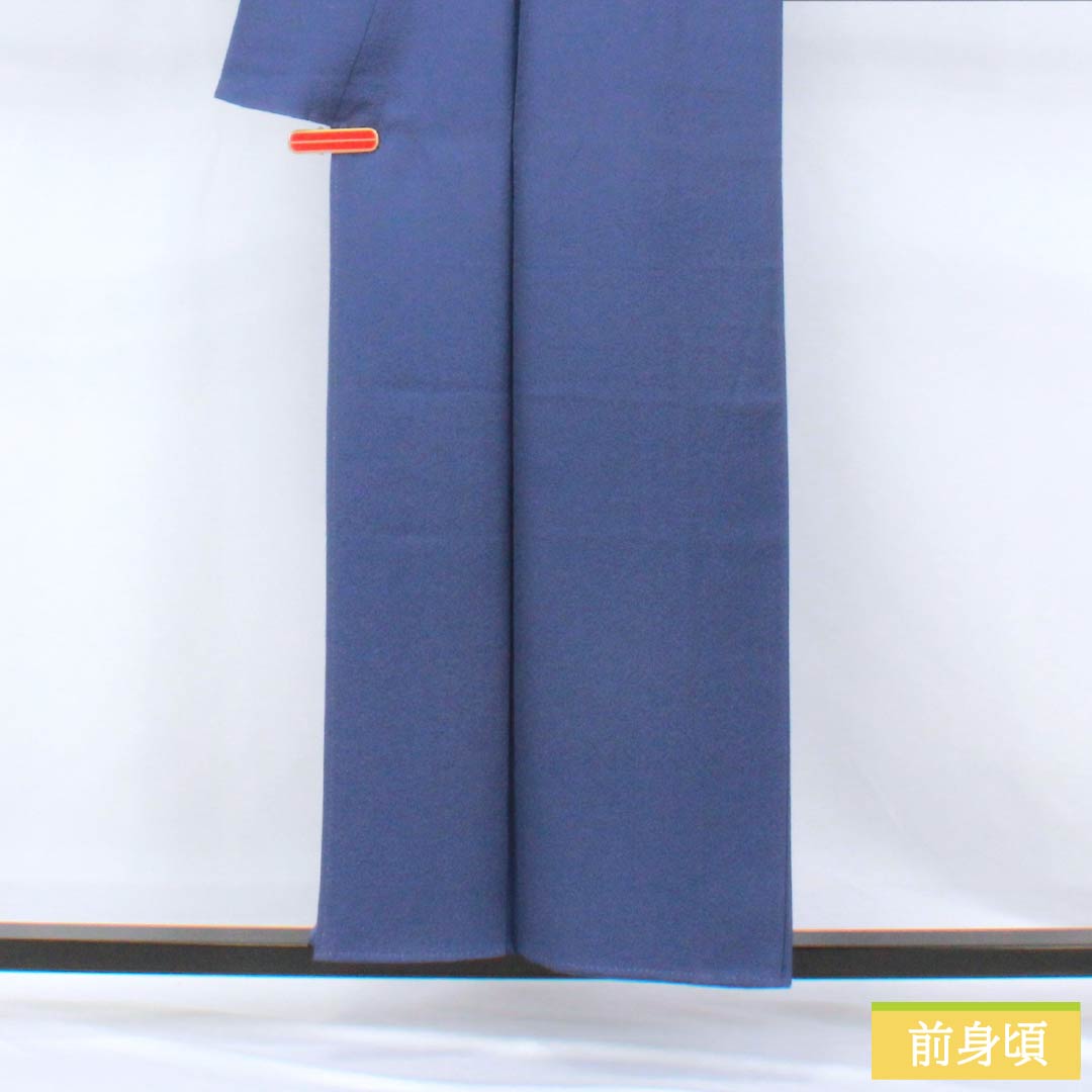Solid-colored silk kimono, A-rank, length 155cm, sleeve length 62.5cm, Kikyo-nandou-iro (kikyo-nandou-iro) color, single crest, Sokage-maru with quince, sewn crest, lined, blue, 1114002573317