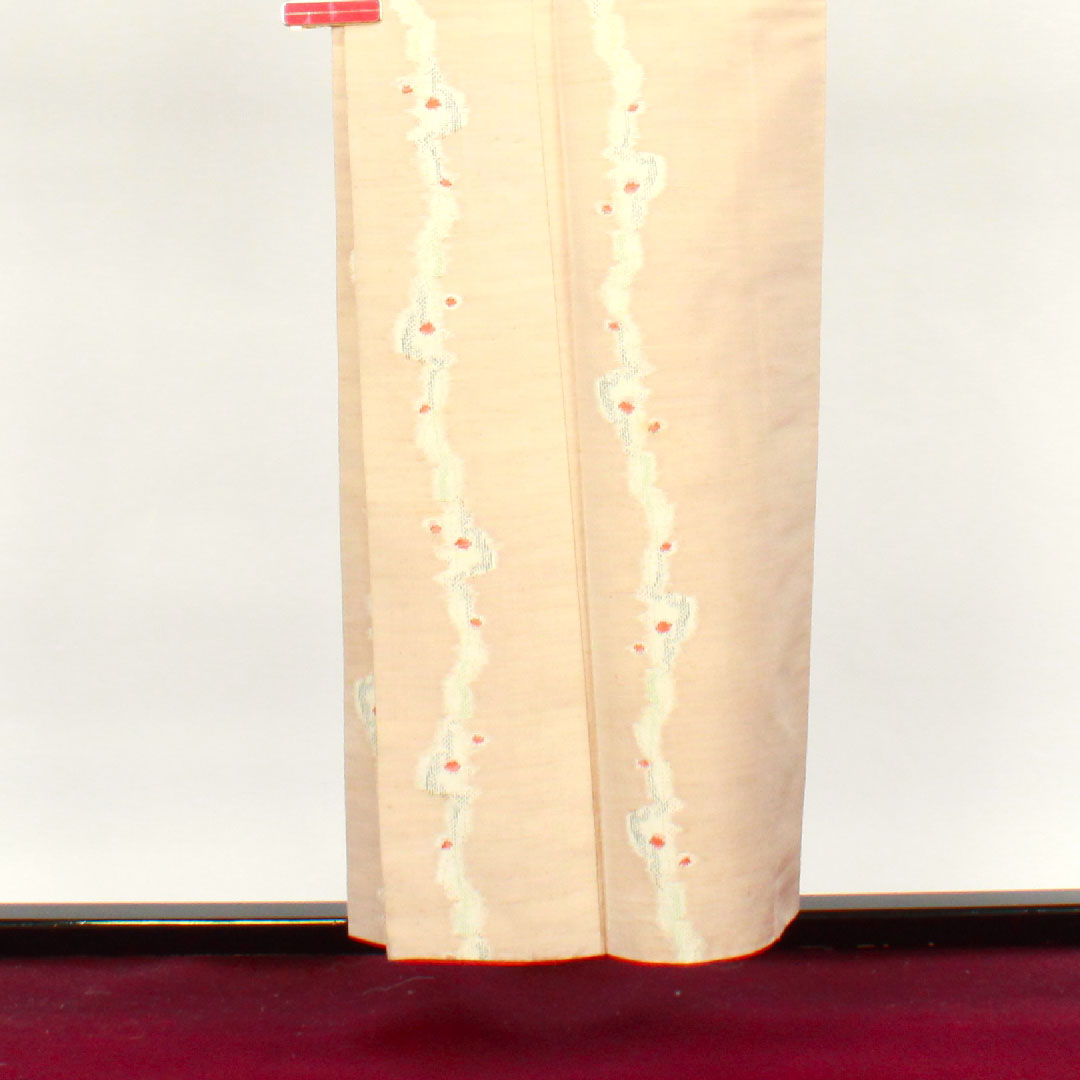 紬 身丈155.5cm 裄丈62cm 胡桃色 抽象模様 正絹 Bランク 袷 橙系 1116002444326