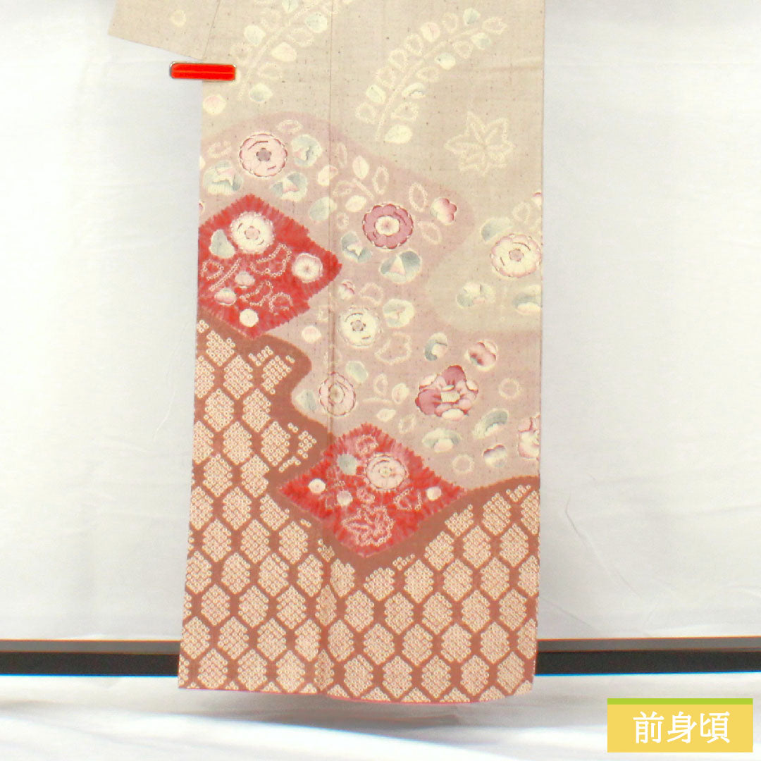 訪問着 正絹 袷 身丈157.5cm 裄丈63cm 小町鼠色（こまちねずいろ） 紬地 辻ヶ花 Sランク グレー系 1112005212322