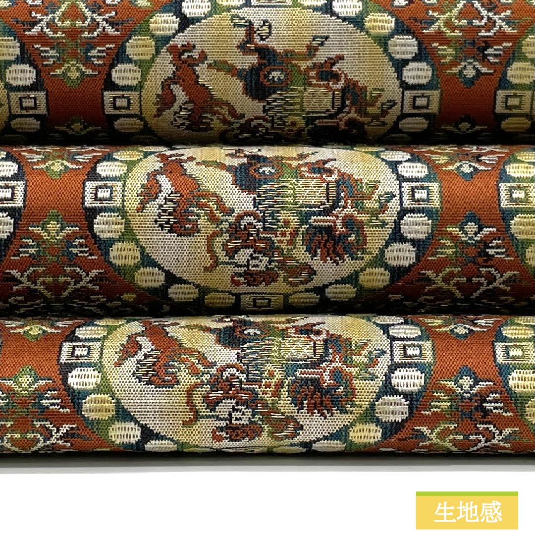 名古屋帯 正絹 Sランク 樺色（かばいろ） 獅子狩文錦 帯丈354cm 全通 セミフォーマル 茶系 1124010642314 名古屋仕立て