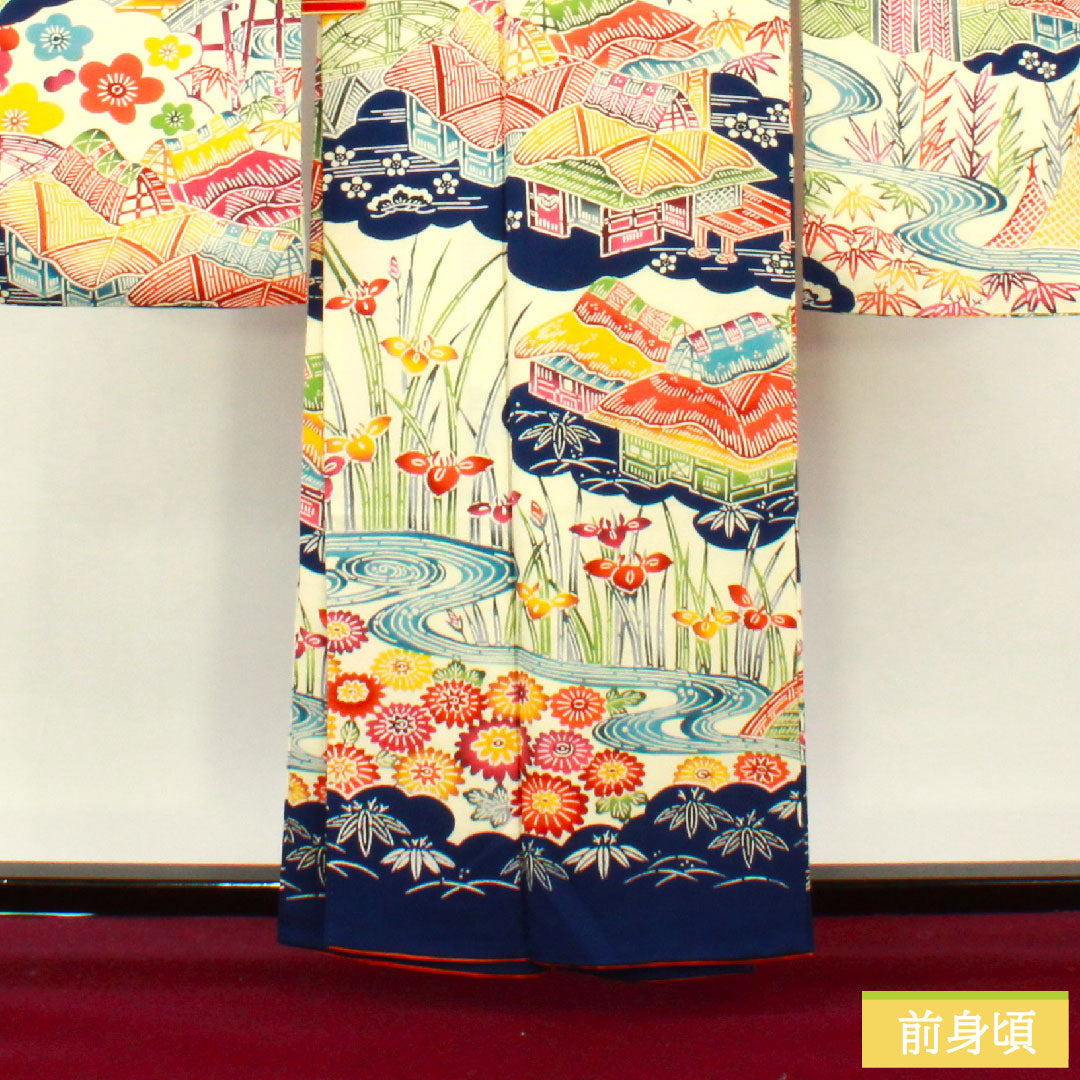振袖 正絹 身丈160cm 裄丈64.5cm 袷 乳白色（にゅうはくしょく） 京紅型 吉祥文様 Sランク クリーム系 1113002032415