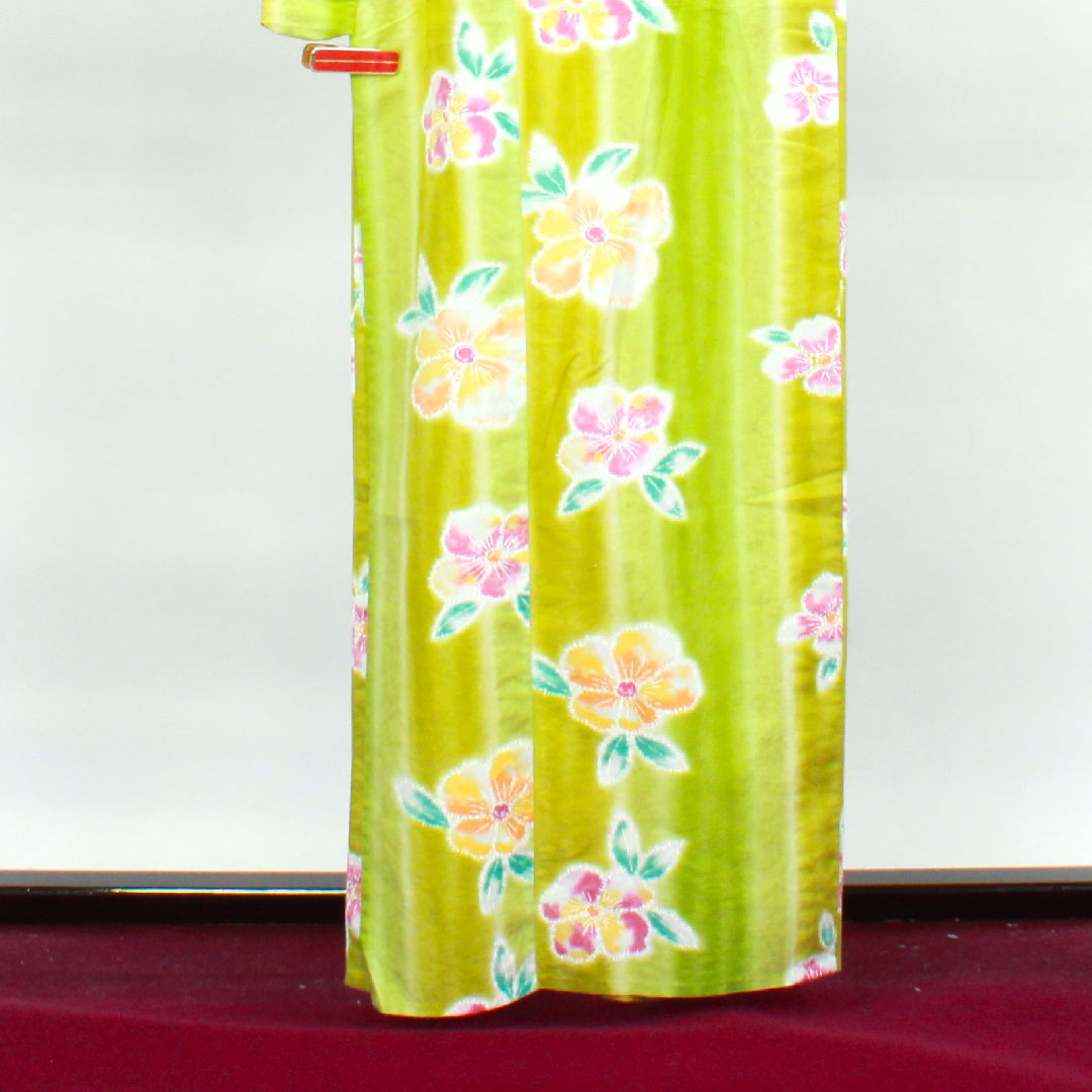 Yukata Abstract Flower Cotton S Rank Single Layer Length 161cm Sleeve Length 67.5cm Green 1118003862419