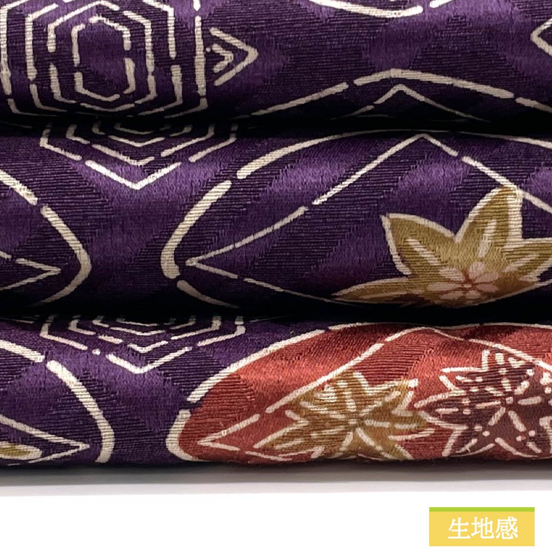 Nagoya Obi, Pure Silk, S-Rank, Grape Purple, Plant-Dyed, with a Blowing Pattern and Autumn Leaves, Length 382cm, Full Length, Casual, Purple, Product Number 1124009722420, Nagoya Style