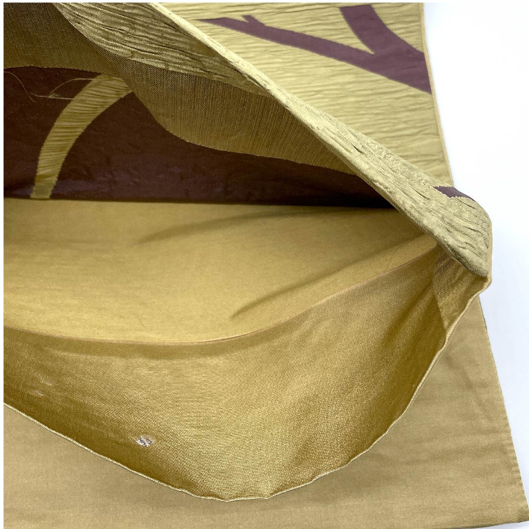 [Unfinished] Fukuro-Obi, Silk, NEW Rank, Kare-iro (brownish yellow), Berries, Abstract Pattern, Obi Length 457cm, Rokutsu, Casual, Beige Tones, 1123008461425