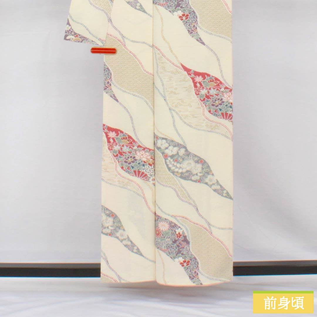 小紋 正絹 身丈158cm 裄丈63.5cm 袷 乳白色（にゅうはくしょく） 割付け 古典柄 Aランク 白系 1115005233311
