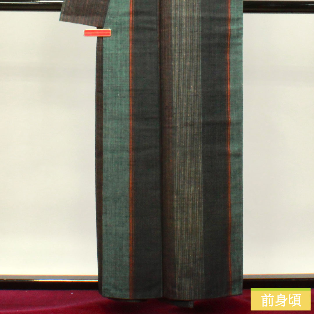 真綿紬 正絹 身丈158.5cm 裄丈64.5cm  縞模様 Sランク 袷 グラデーション系 1116003052399