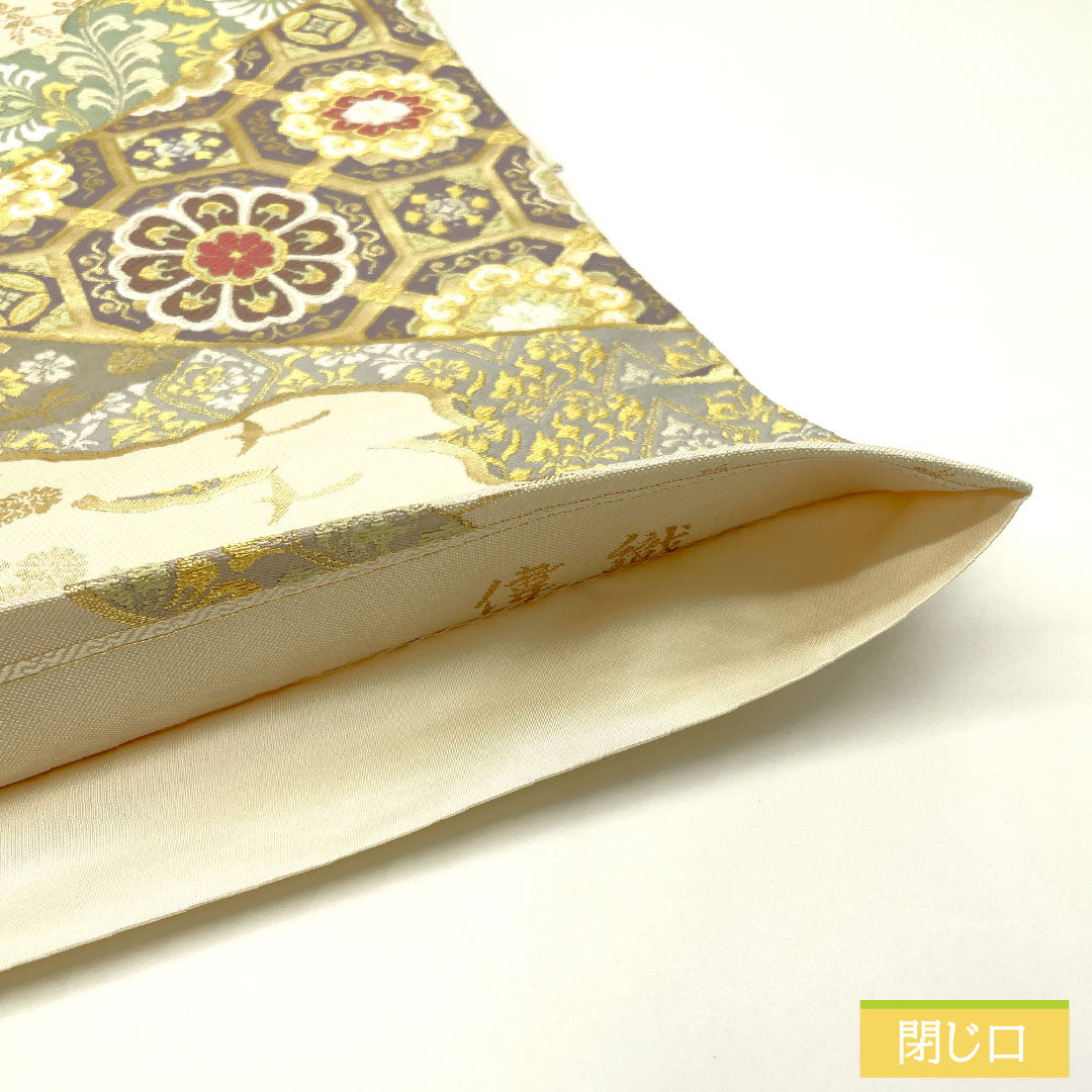 Fukuro Obi (sash), pure silk, B-grade, milky white, Nishijin-ori (fine weave), auspicious motifs, length 448cm, six-pass, formal, cream-colored, product number 1123016094315